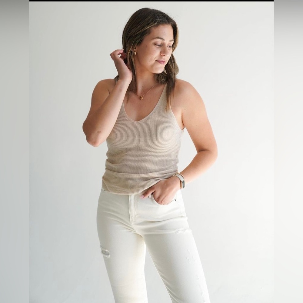 CJLA sweater knit tank top in cream.
